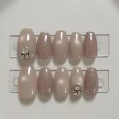【現品】ネイルチップ 韓国風 マグネット シンプル ピンクベージュ 大人 上品