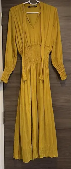ZARA　ザラ　シフォンワンピース　マスタード　イエロー　ロングワンピース　xs