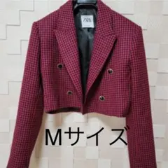 Zara 千鳥柄　レッド赤　ノート　ジャケット　ショート丈
