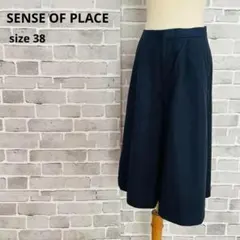 SENSE OF PLACE ネイビー ガウチョパンツ【38】ゆったり　a832