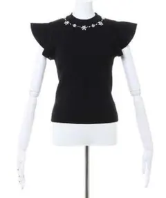 INGNI イング 装飾付フリルノースリニット ノースリーブ ニット ブラック