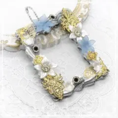 トレカケースデコホイップデコB8 シルバーキーホルダー白グレー 金 青花 和桜