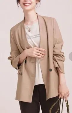 ナノユニバース　ジャケット　ブラウン　ノーカラー　Ｗジャケット 入園　入学