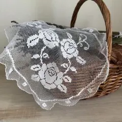 Vintage フィレレースドイリー 白糸手刺繍 薔薇モチーフ - メルカリ