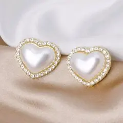 韓国 パール ピアス ハート ラインストーン キラキラ 結婚式 パーティー