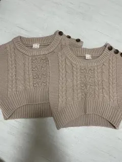 petit main ケーブルニット ベスト　姉妹お揃い　80 110