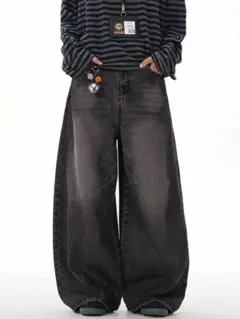 韓国風 ワイドデニムパンツ メンズ オーバーサイズ ストリート バギー