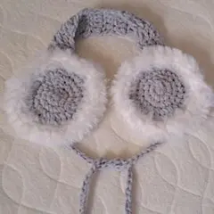 【ハンドメイド:訳あり】ふわふわファーイヤーマフ／グレー系／冬 防寒 耳あて