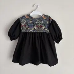 100cm】ぽわん袖のワンピース ウィリアムモリス パフスリーブ リネン 