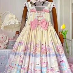 L ロリータワンピース JSK ジャンパースカート イエロー イラスト柄 リボン