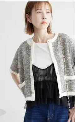 可愛い♡ROPE PICNIC 金ボタンハーフスリーブニットカーディガン