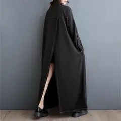 新品 大きいサイズ秋冬 ロングシャツワンピース 変形デザイン長袖スリット