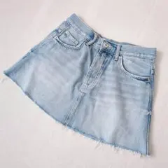 【小さめサイズXS】ザラ◇デニムミニスカート フロントボタン カットオフ