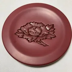 村上堆朱　牡丹　赤色 漆器　花彫刻　菓子器