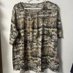 Lady Fashion 総柄 半袖カットソー ブラウン系