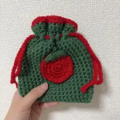 ハンドメイド 巾着 ポーチ ニット トマトモチーフ