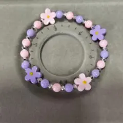 花モチーフブレスレット ピンク 紫