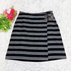 【イネド】 膝丈スカート ボーダー 裏地あり （M） フェミニン 可愛い