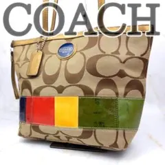 COACH コーチ トートバッグ マルチカラー シグネチャー 型掛け ストライプ