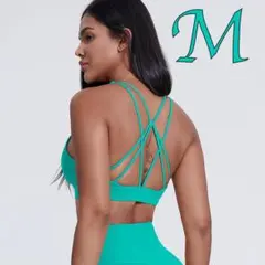 グリーンMサイズ スポーツブラ ヨガウェア タンクトップ ブラトップ トップス