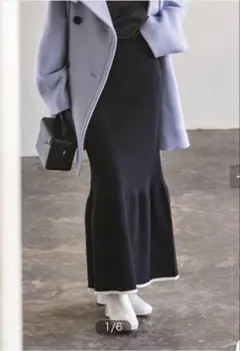 【秋冬】NOBLE 配色マーメイドニットスカート 黒