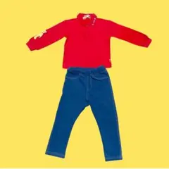 ミキハウス 90 長袖ポロシャツ パンツ 上下セット クマ柄 レトロ オールド