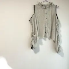 ナイスクラップ ブラウス シャツ オープンショルダー ギャザー ドット柄 水玉