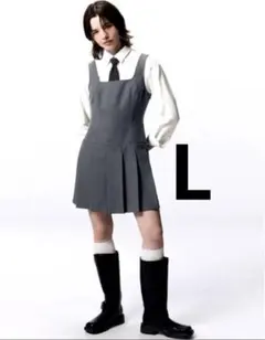 【新品・タグ付き】GU　ローウエストプリーツジャンパードレス　L 黒　ブラック