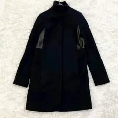 コントワーデコトニエ ロングコート ハイネック レザー ネイビー 個性的な