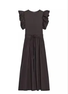 新品‼️ZARAフリルスリーブロングワンピース ダークブラウン M