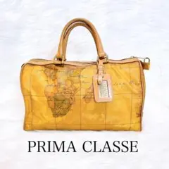 プリマクラッセ ミニボストンバッグ 地球儀柄 南京錠 ハンドバッグ　レザー