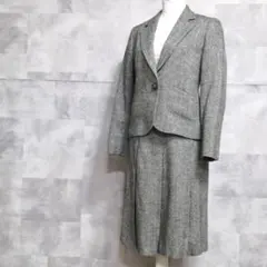 極美品 M 自由区 シルク ウール ツイード スカートスーツ ラメグレー 38