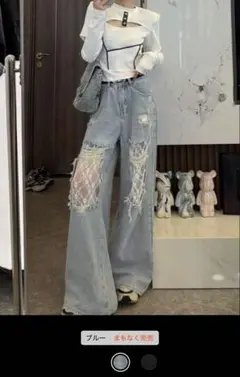 SHEIN ダメージ加工デニムパンツ レース