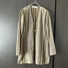 【ヴィンテージ】レナウン　ノーカラージャケットМ　透け感　レトロ　ストライプのサムネイル