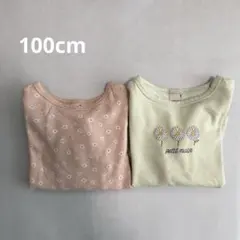 petit main 100cm Tシャツ 2枚セット　コーラルピンク　グリーン
