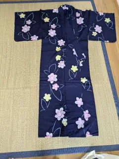 浴衣単品身丈160裄64 アザミ薊あざみ花柄 注染 本染めレトロ綿コーマ赤