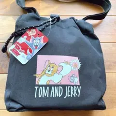 TomandJerry トムとジェリー 巾着型バッグ ブラック　タグ付き