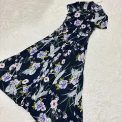 ZARA ザラウーマン 和柄 ロングシャツワンピース 花柄 鶴 Sのサムネイル