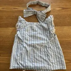 グローバルワーク 袖フリルプルオーバー M（100-110） ストライプ