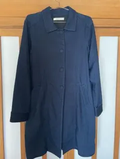 ネイビー ボタン付き ロングコート　インディゴ　デニム