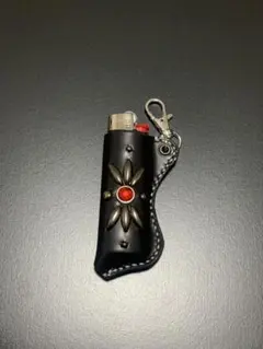 本革ライターケース赤レザーキーホルダースタッズ　htc CALEE schott