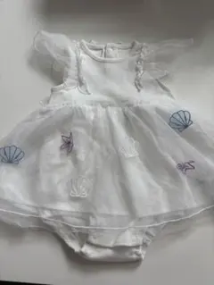 ホワイト シェル刺繍ロンパース 70