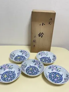 新品 未使用 たち吉 染花鳥 銘々皿 5客揃 橘吉 輪花皿 取皿 染付 椿 鳥