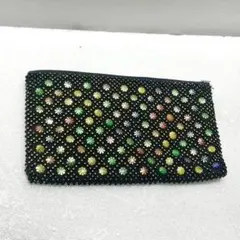 ビーズ装飾 ポーチ ブラック マルチカラー ファスナー式 小物入れ レディース