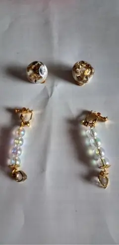 値下げハンドメイドパールビーズハートジルコニアイヤリングビジューイヤリンセットグ