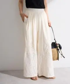 グリーンパークス/裾レースドッキングパンツ/ウエストゴム/タック入り/フリー