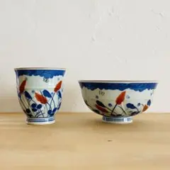 ご飯茶碗と湯呑みセット　有田焼　三峰