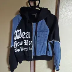 GORE フード付きクロップドパーカー ブラック/デニム