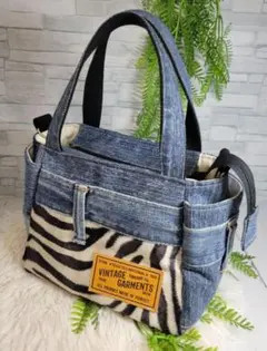[デニムリメイク]　サイドポケット付きトートバッグ(小)　№247