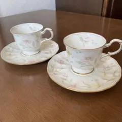 NARUMI ナルミ ボーンチャイナ カップ＆ソーサー 花柄 金彩2客美品